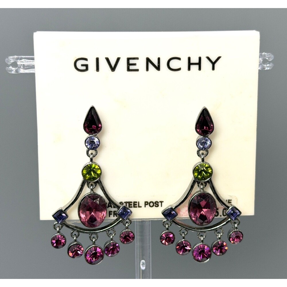 Givenchy Multicolor Crystal Chandelier Drop Earrings Silver Tone NWT
